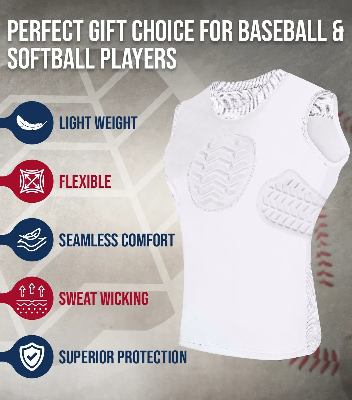 Exxact Sports Youth Boys Baseball Chest & Rib Protector for Sternum Heart Protection - White