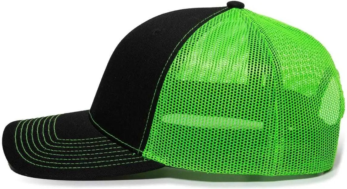 Oc Sports Oc771 Adjustable Mesh Back Cap - Black Neon Green - 6 7/8’’ - 7 1/2’’