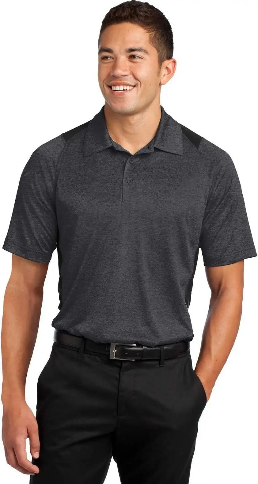 Sport-tek St665 Heather Colorblock Contender Polo - Graphite Black