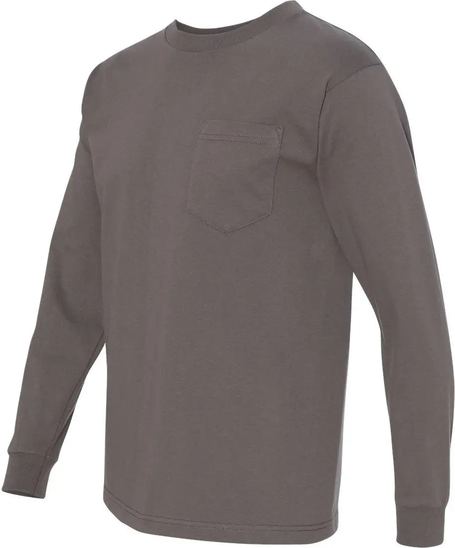 Bayside 8100 Usa-made Long Sleeve Pocket T-shirt - Charcoal - Dark Gray / s