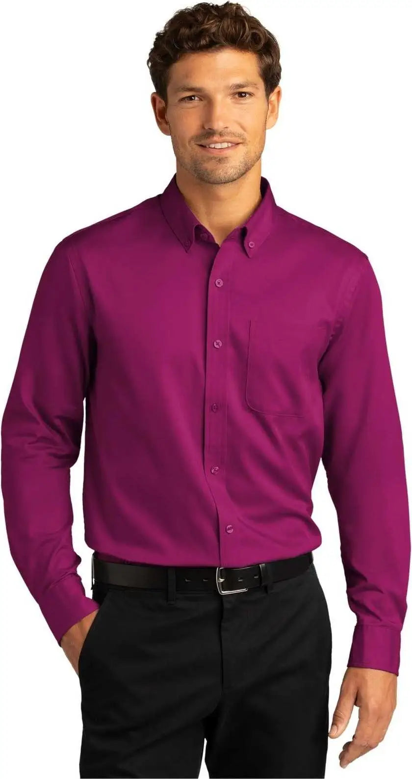Port Authority W808 Long Sleeve Superpro React Twill Shirt - Wild Berry