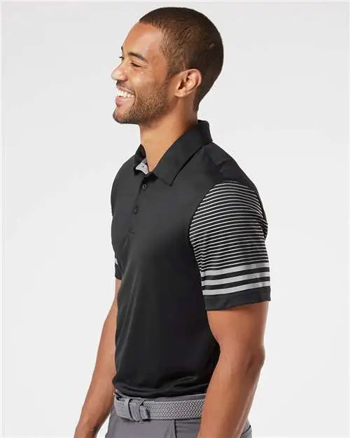 Adidas A490 Striped Sleeve Polo - Black Grey Three