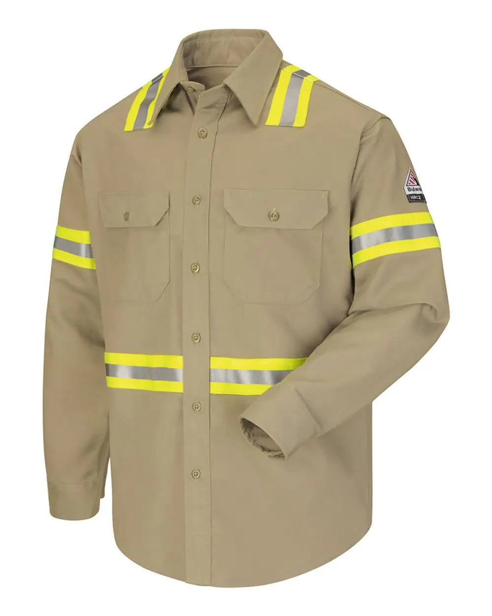Bulwark Sldtt Enhanced Visibility Uniform Shirt - Tall Sizes - Khaki - Mt