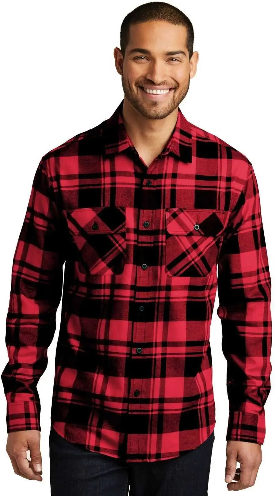 Port Authority W668 Plaid Flannel Shirt - Engine Red Black