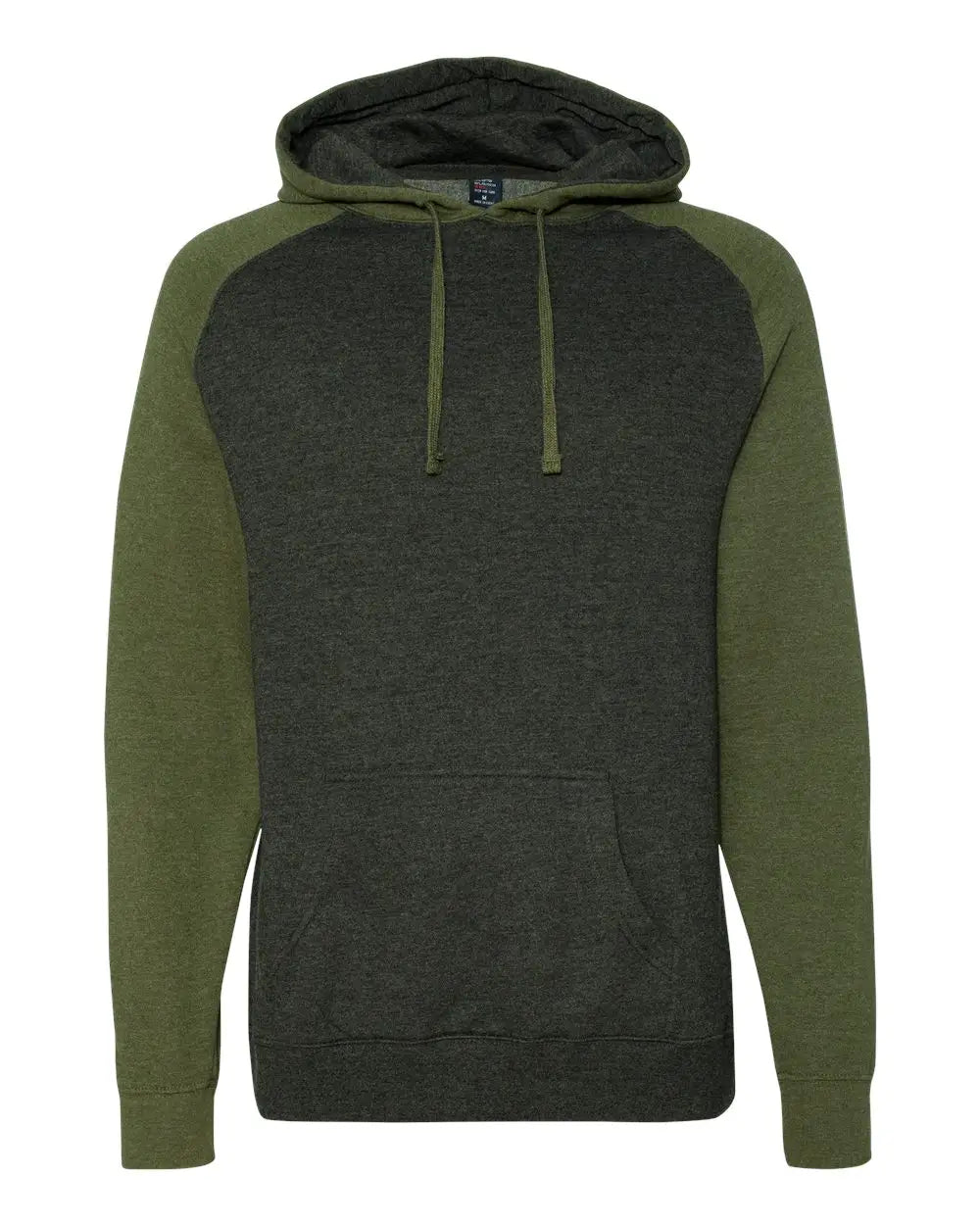 Independent Trading Co. Ind40rp Raglan Hooded Sweatshirt - Charcoal Heather Army - Dark Gray Olive / Xs