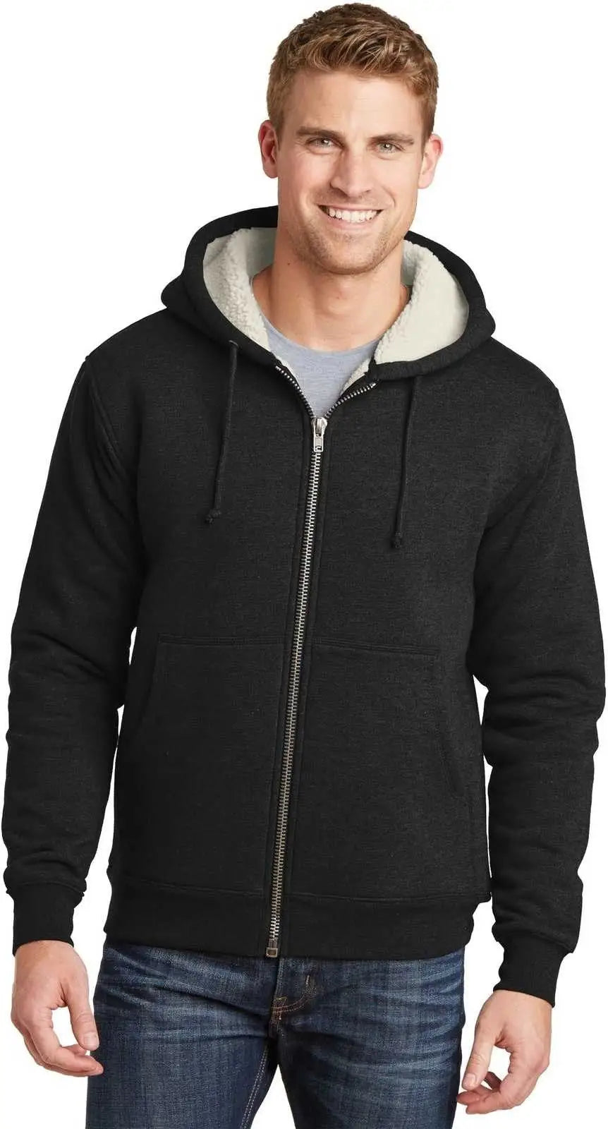 Cornerstone Cs625 Heavyweight Sherpa-lined Hooded Fleece Jacket - Black