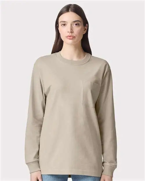 American Apparel 9410a Super Heavyweight Long Sleeve Pocket Tee - 9410 - Bone