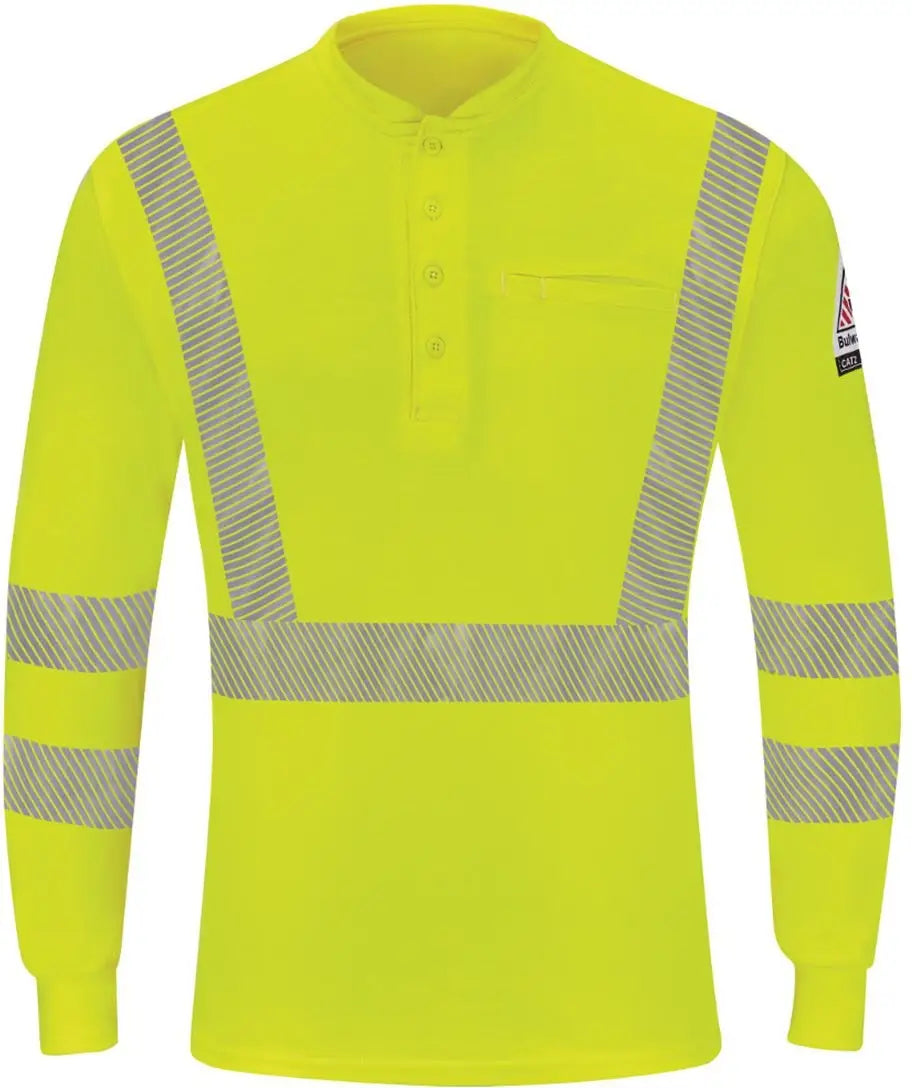 Bulwark Sml4t Hi-visibility Lightweight Long Sleeve Henley - Tall Sizes - Yellow Green / 5xlt