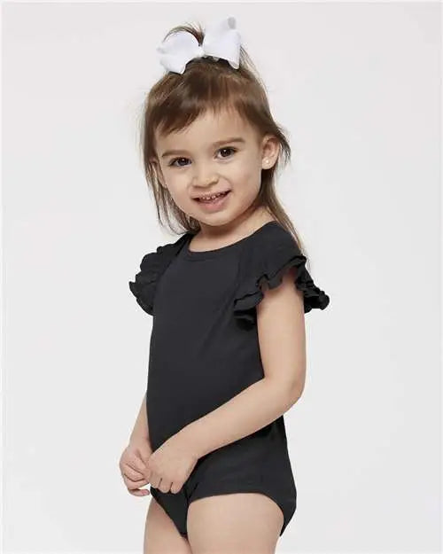 Rabbit Skins 4439 Infant Flutter Sleeve Baby Rib Bodysuit - Black