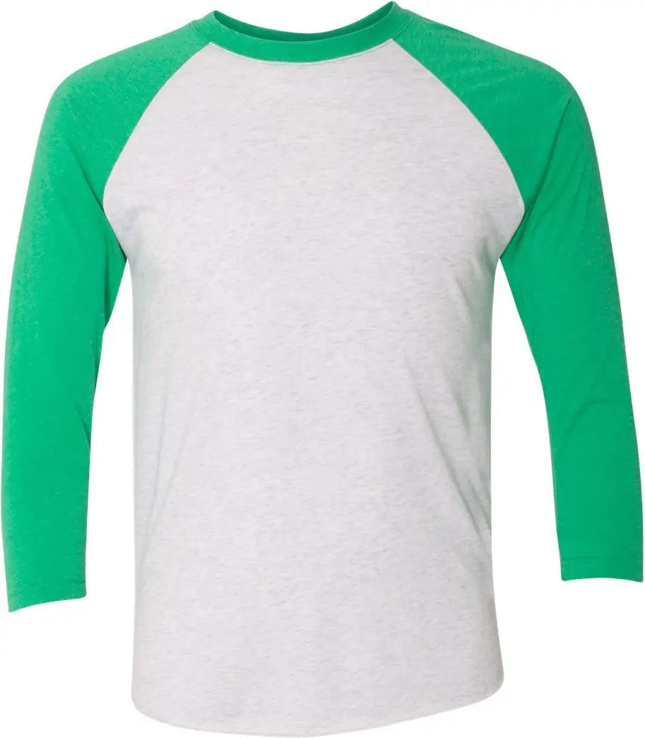 Next Level 6051 Tri-blend 3/4 Raglan T-shirt - Envy - Heather White - Green / Adult Xs