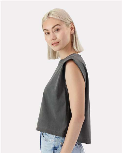 Faded Black Garment-Dyed Women&#39;s Heavyweight Muscle Tee - 307GD