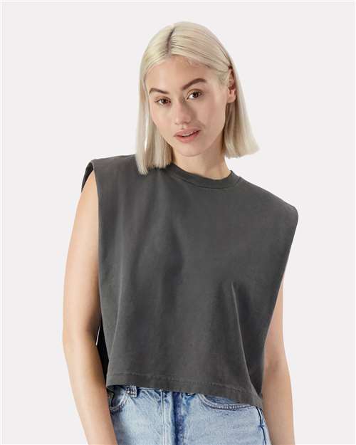 Faded Black Garment-Dyed Women&#39;s Heavyweight Muscle Tee - 307GD