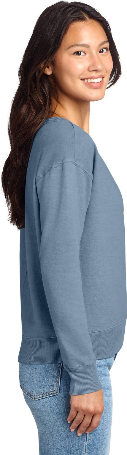 FadedDenim Port & Co Women's Beach Wash Garment-Dyed V-Neck Sweatshirt LPC098V