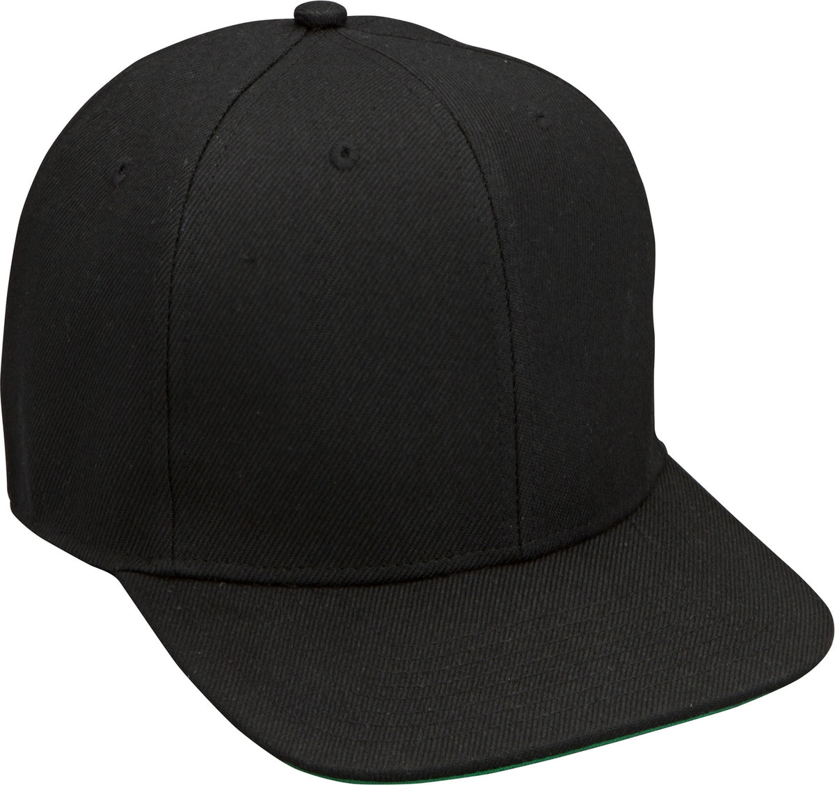 Fb-6 6 Panel Wool Blend Flat Bill - Black