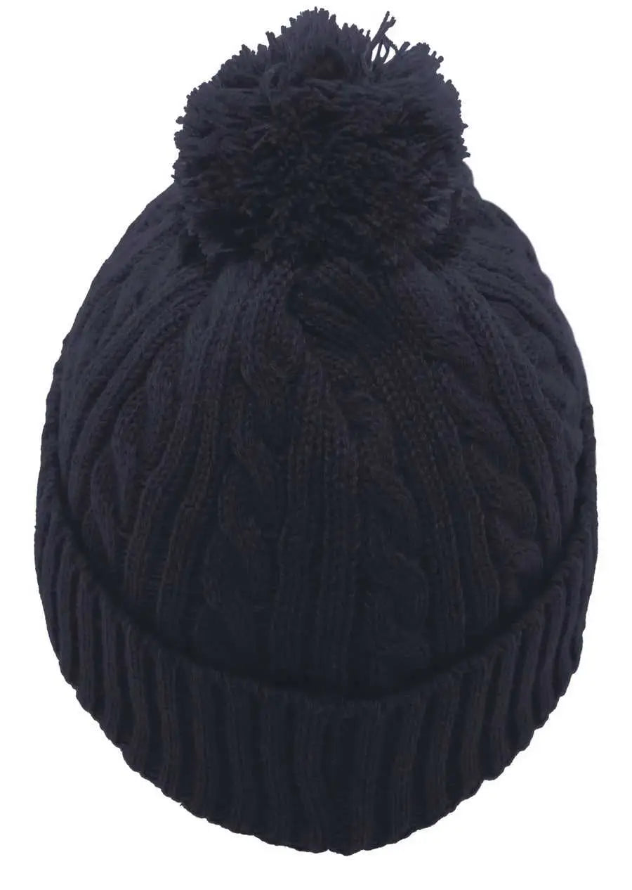 Pacific Headwear 643k Cable Knit Pom-pom Beanie - Navy - 7’’ - 7 7/8’’