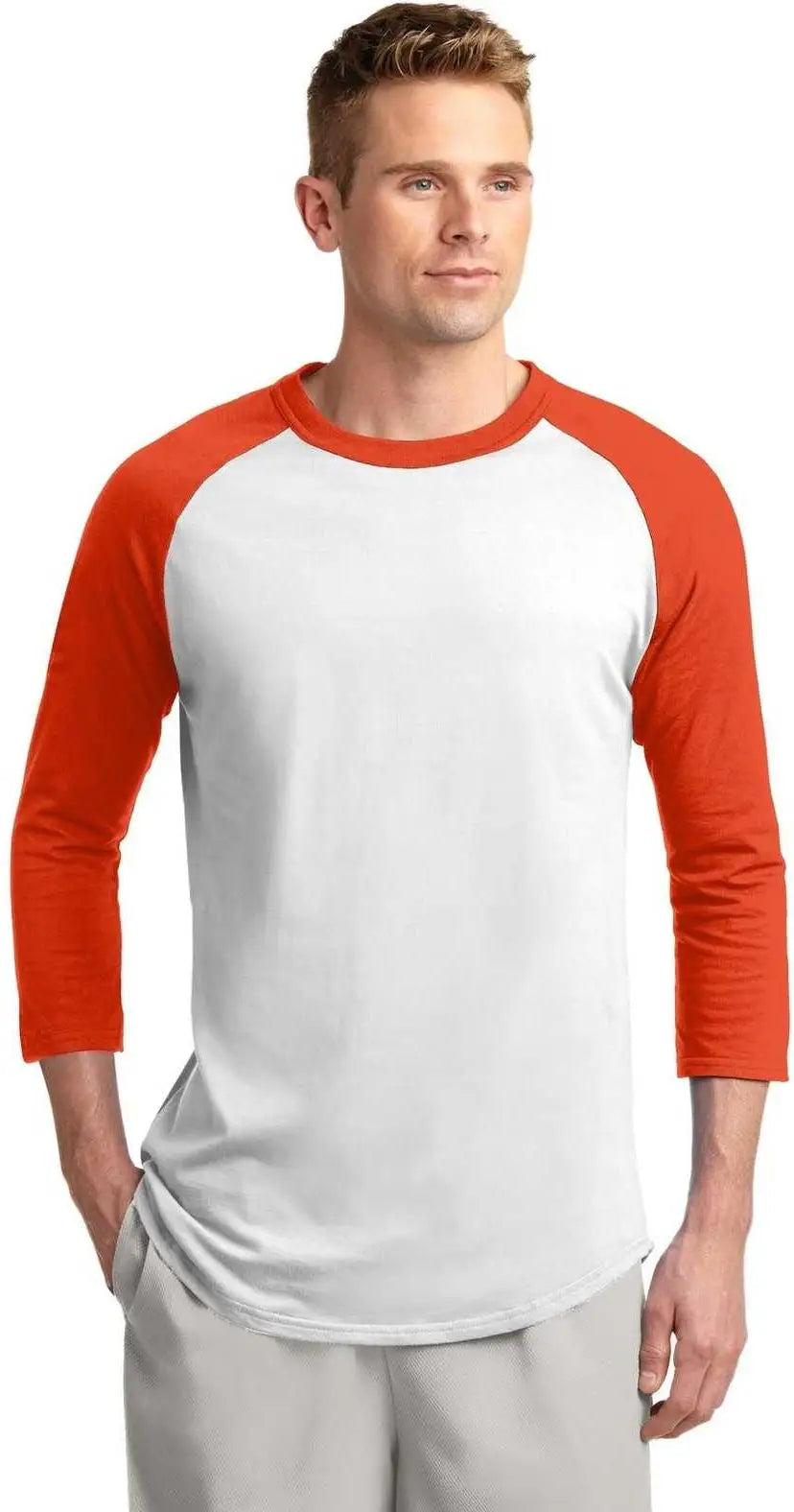 Sport-tek T200 Colorblock Raglan Jersey - White Deep Orange