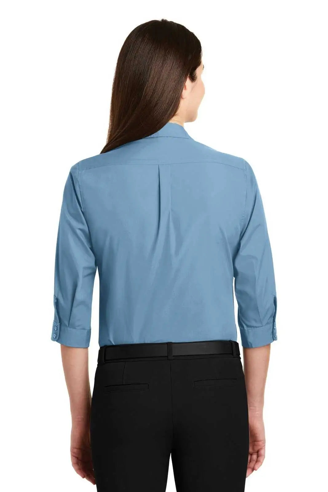 Port Authority Lw102 Ladies 3/4-sleeve Carefree Poplin Shirt - Carolina Blue