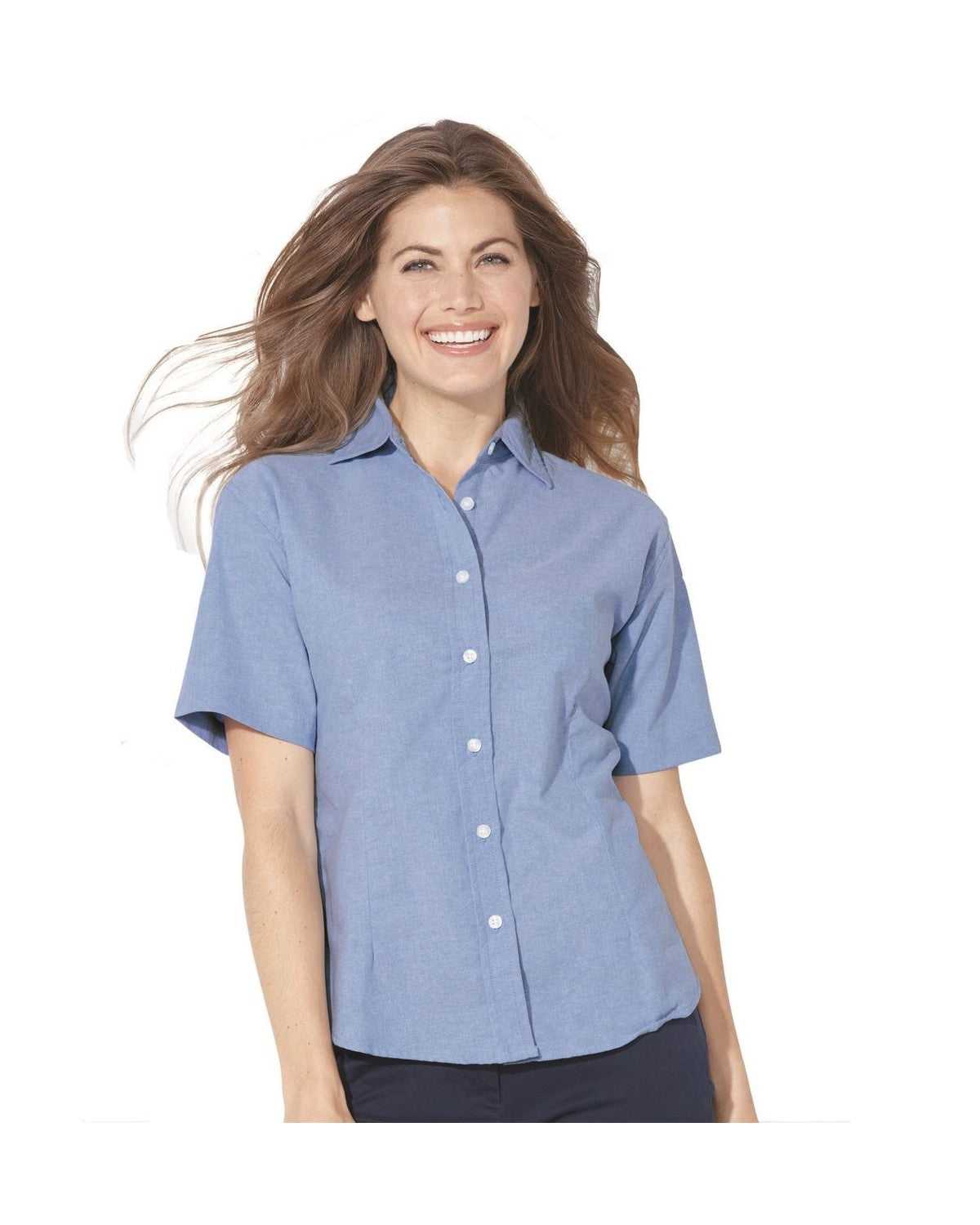 Featherlite 5231 Women&#39;s Short Sleeve Stain Resistant Oxford Shirt - Steel Gray - HIT a Double - 1