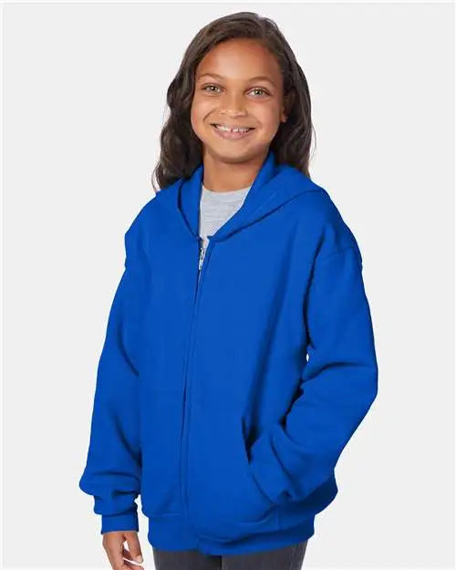 Hanes P480 Ecosmart® Youth Full-zip Hooded Sweatshirt - Deep Royal