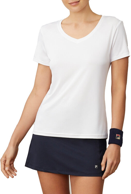 Fila Pickleball Silky V-neck Tee Women’s - White - Ladies Xs