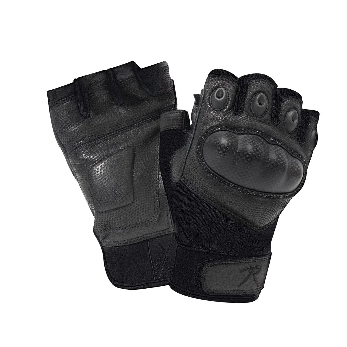 Fingerless Cut-resistant Carbon Hard Knuckle Gloves - Black