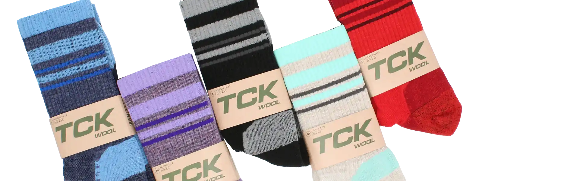 Five pairs of striped wool athletic socks in various colors.