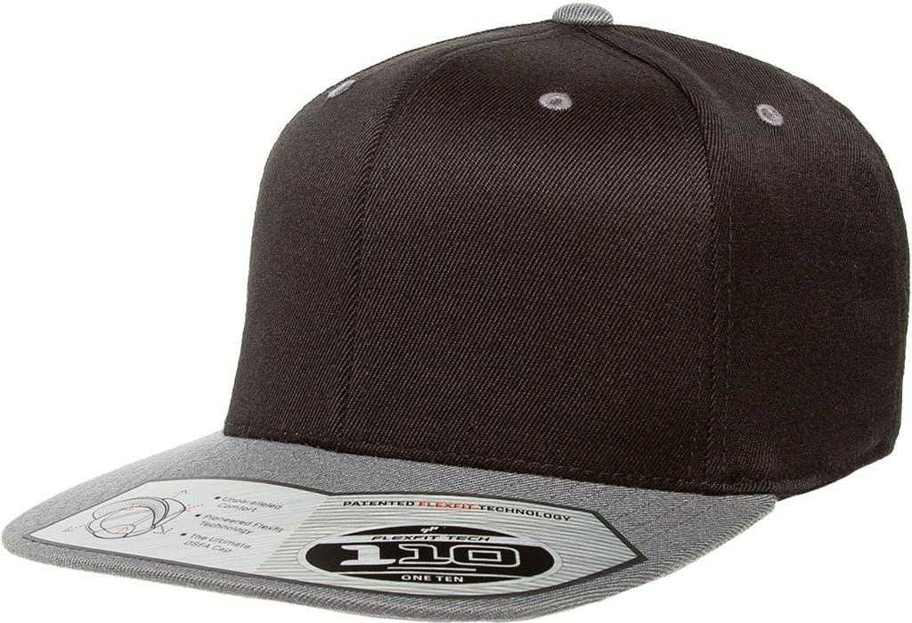 Flexfit 110 Flat Bill Snapback Cap - Black Gray - 6 7/8’’ - 7 1/2’’