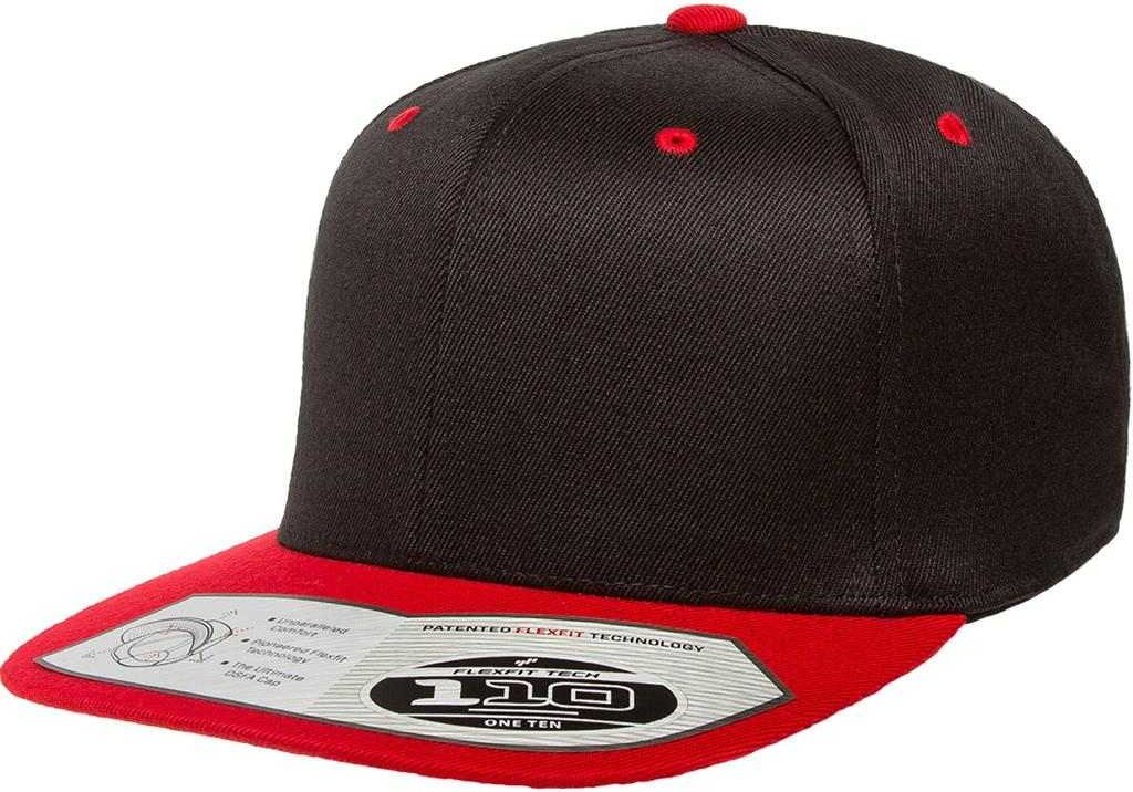 Flexfit 110 Flat Bill Snapback Cap - Black Red - 6 7/8’’ - 7 1/2’’