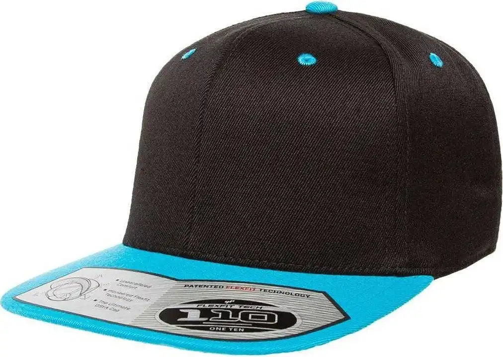 Flexfit 110 Flat Bill Snapback Cap - Black Teal - 6 7/8’’ - 7 1/2’’