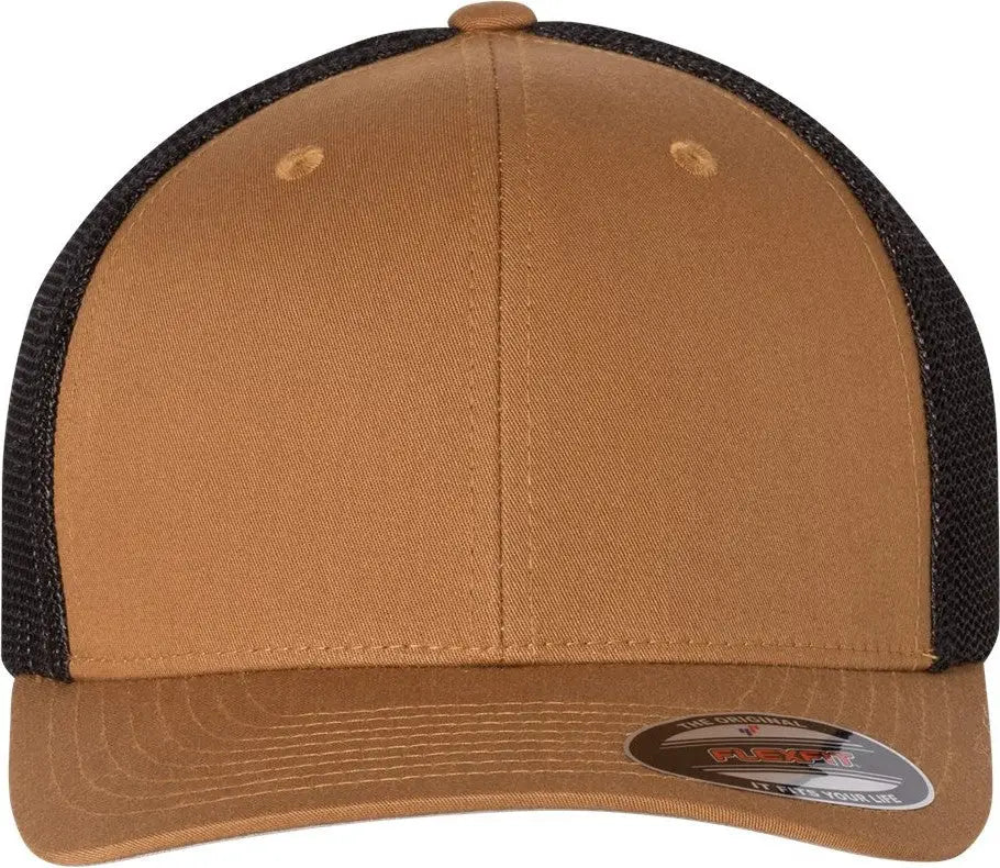 Flexfit 6511 Trucker Cap - Caramel Black - Burnt Orange / one Size Fits Most