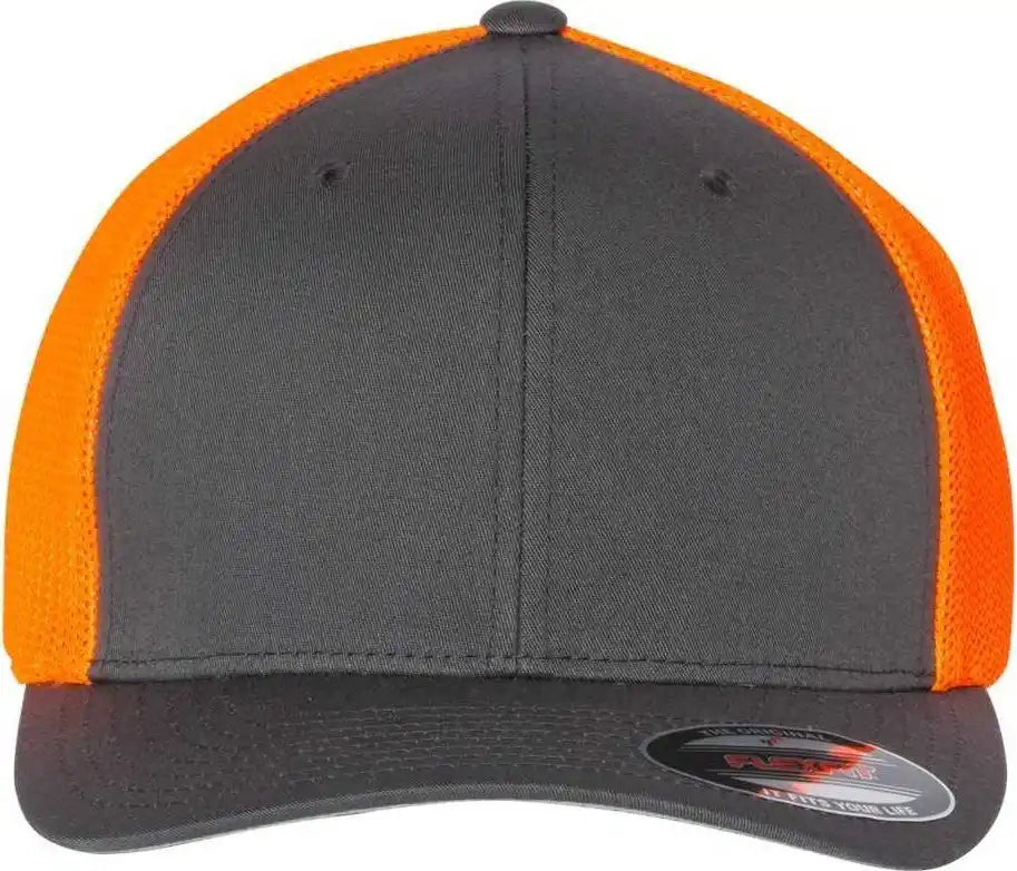 Flexfit 6511 Trucker Cap - Charcoal Neon Orange - Dark Gray / 6 7/8’’ - 7 1/2’’