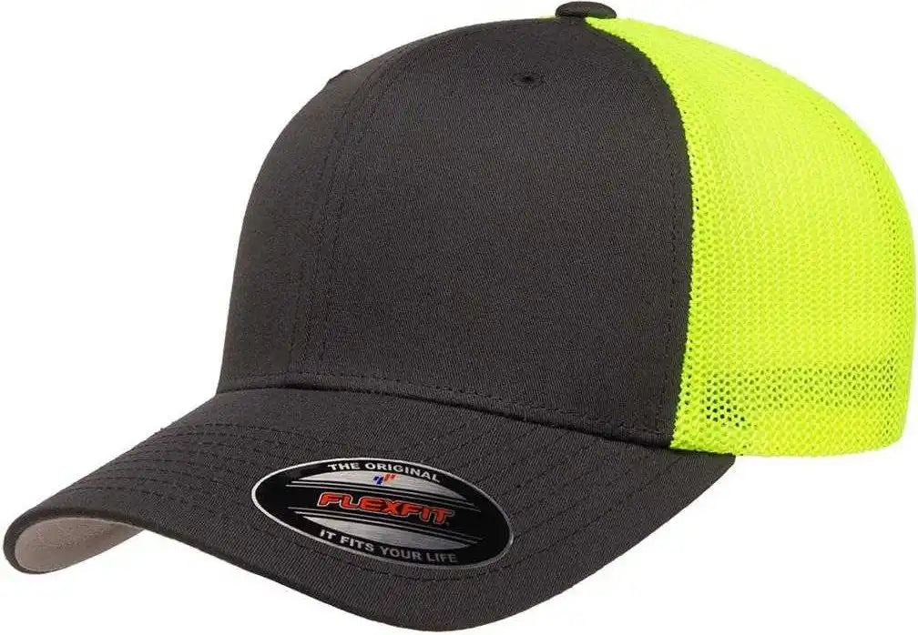 Flexfit 6511 Trucker Cap - Charcoal Neon Yellow - Dark Gray / 6 7/8’’ - 7 1/2’’