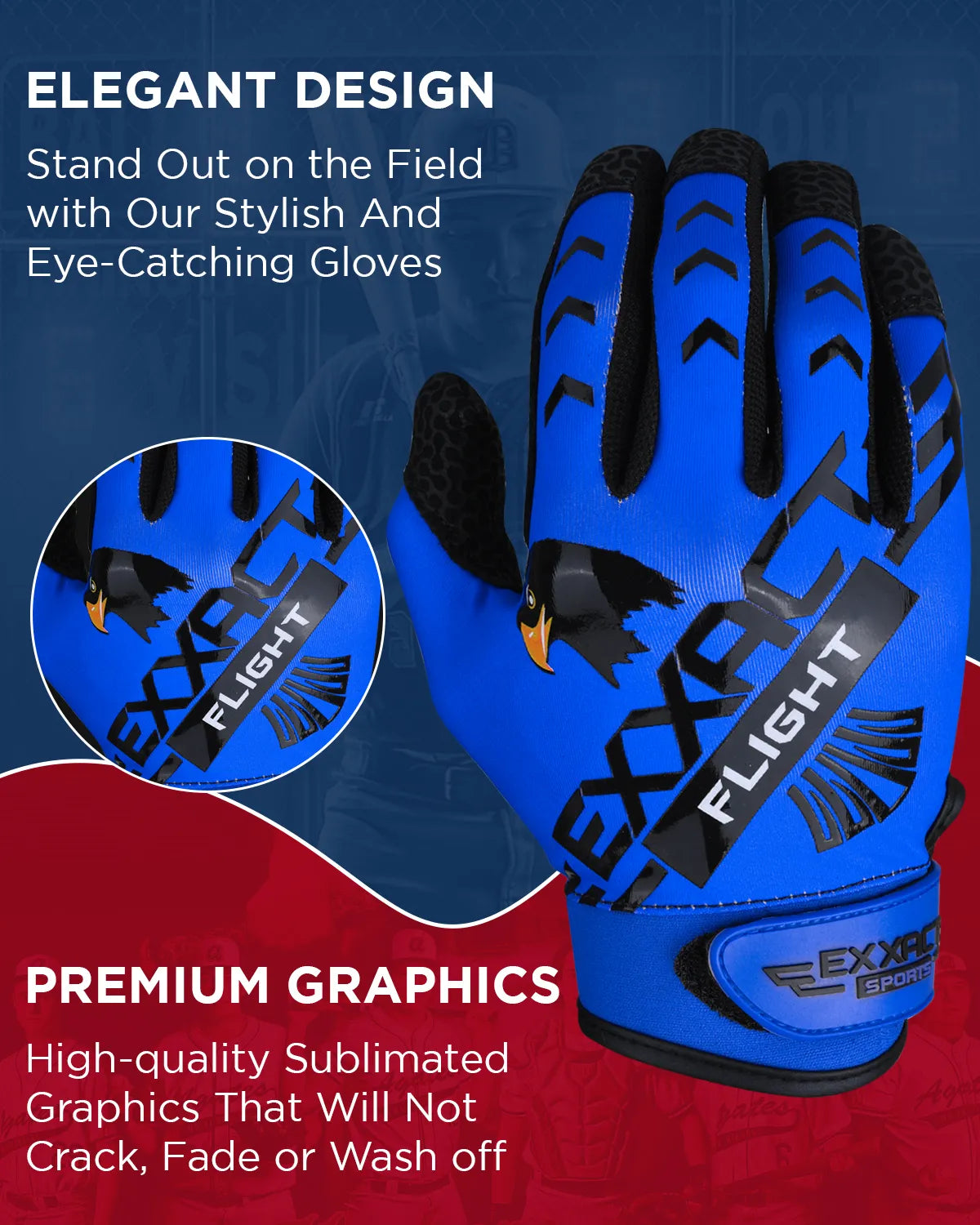 Flight Baseball Batting Gloves for Youth & Adult (blue)