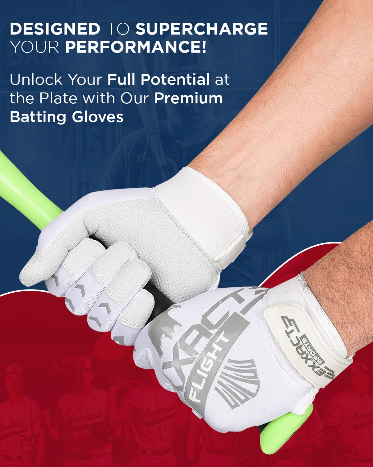 Flight Baseball Batting Gloves for Youth & Adult (blue)