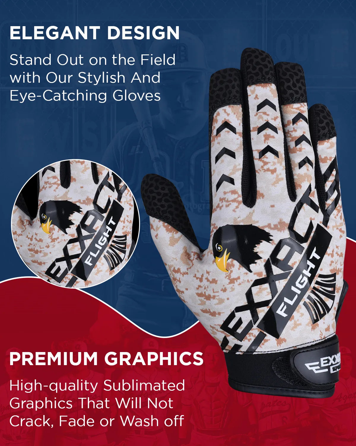 Flight Baseball Batting Gloves for Youth & Adult (desert Camo)