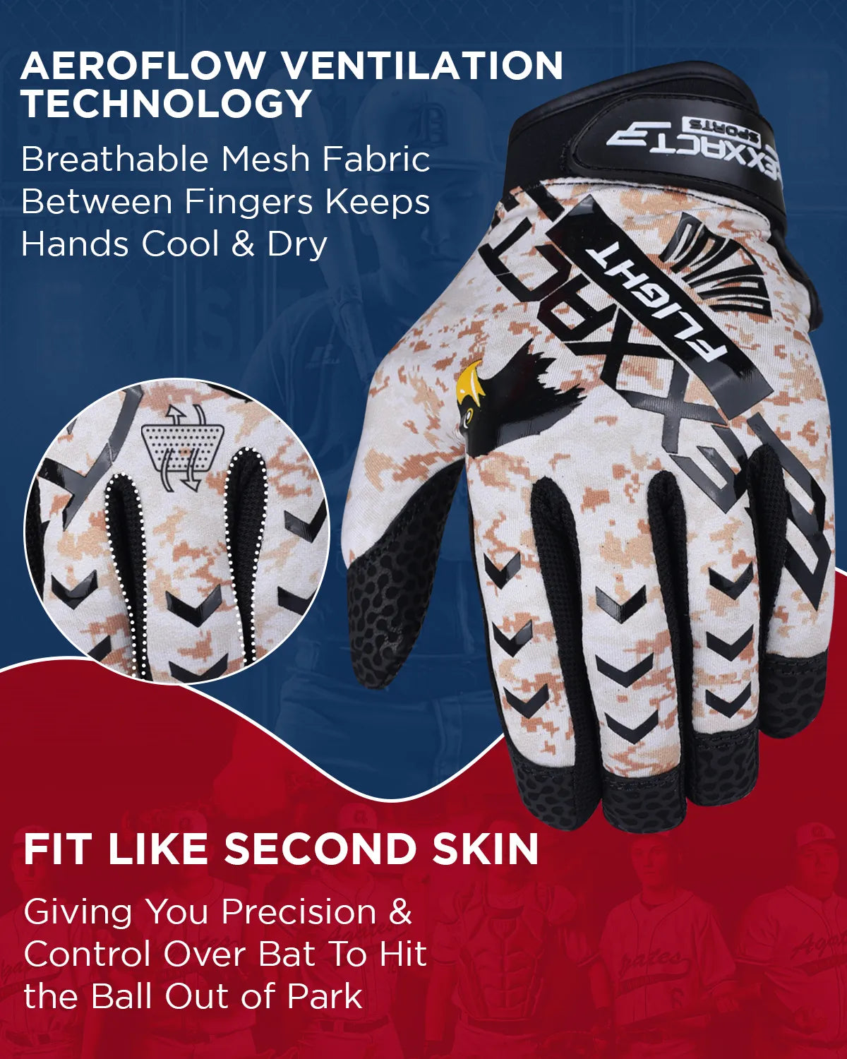Flight Baseball Batting Gloves for Youth & Adult (desert Camo)