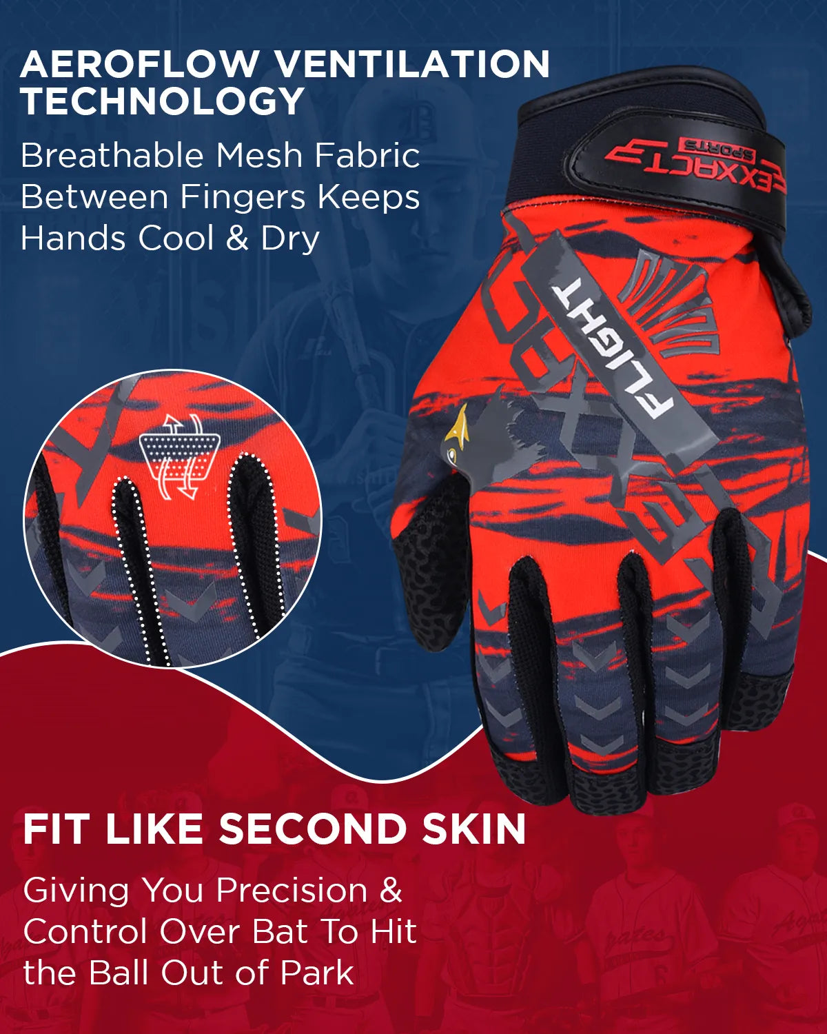 Flight Baseball Batting Gloves for Youth & Adult (red)