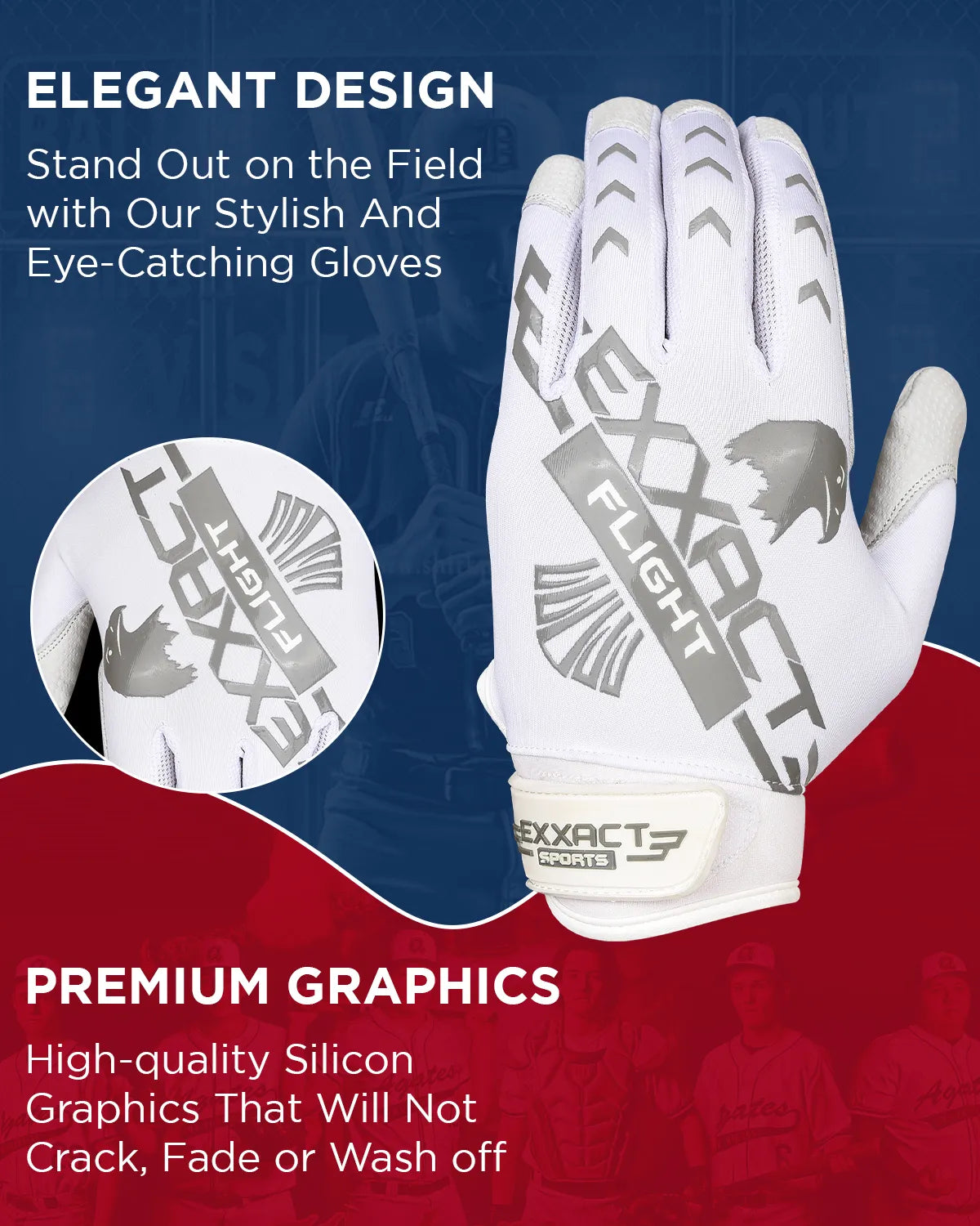 Flight Baseball Batting Gloves for Youth & Adult (white)