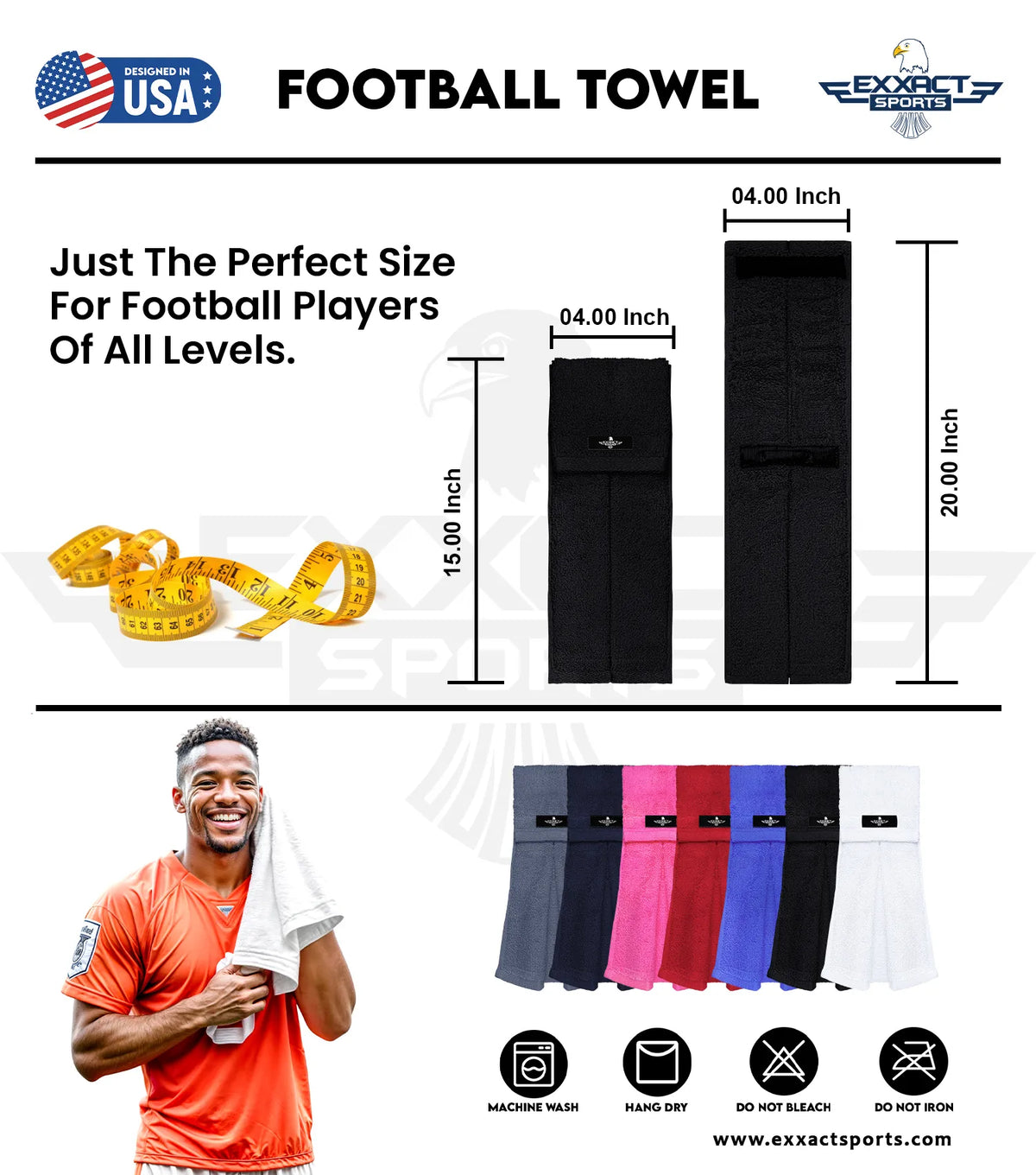 Football Towel with Hook & Loop Fastener to Clean Hands Visor and Gloves (white) - White