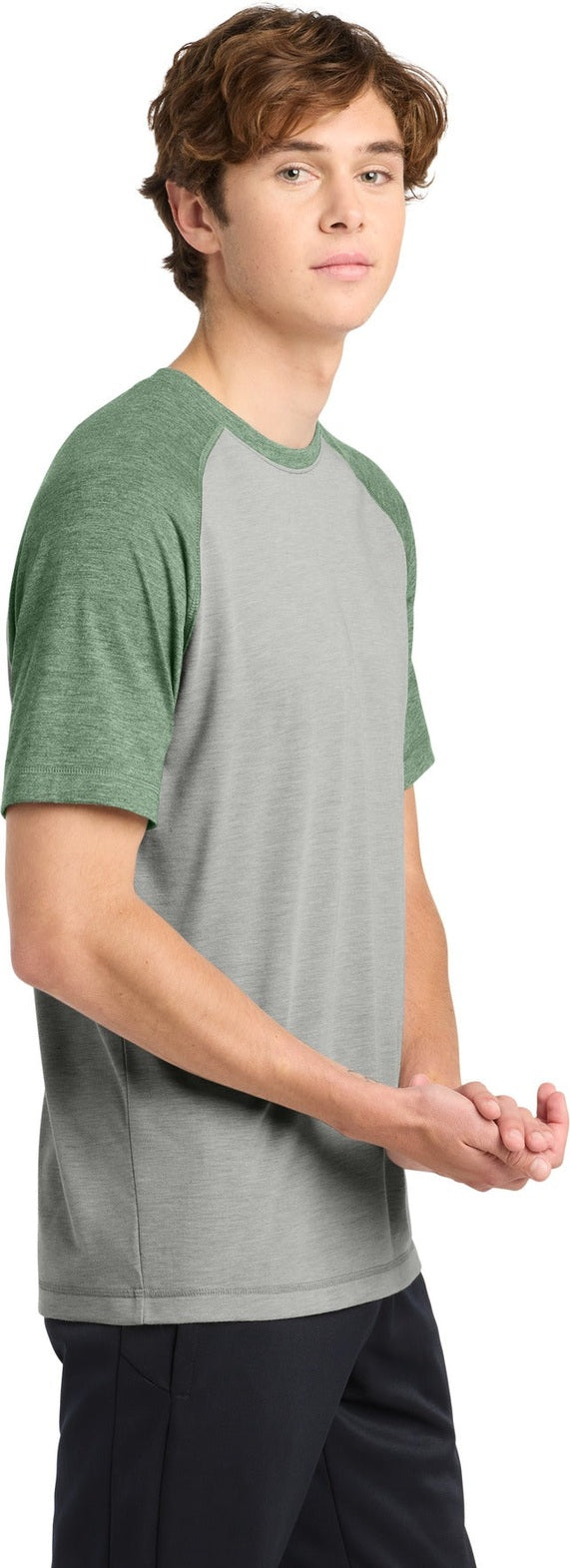 For Grn He/LGH Sport-Tek PosiCharge Tri-Blend Wicking Raglan Tee. ST400