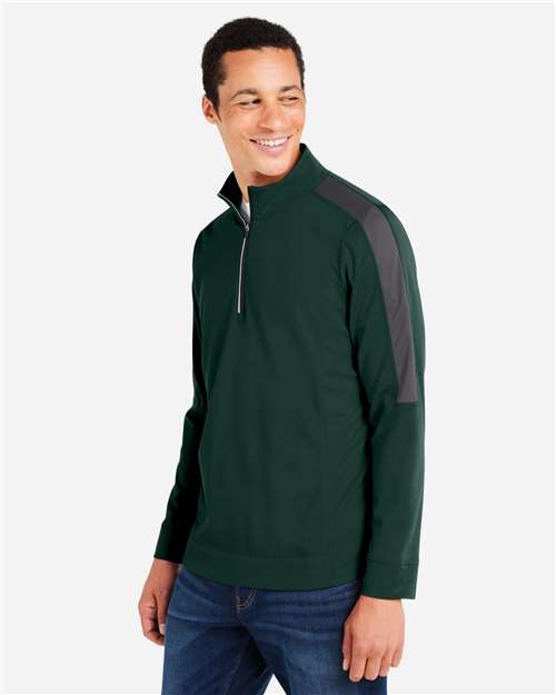 Left View of Forest/ Carbon Men's Market Snag Protect Mesh Colorblock Quarter-Zip Pullover - CE404