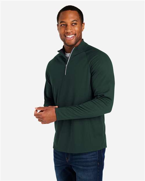 Left View of Forest/ Carbon Men's Origin Performance Pique Quarter-Zip Pullover - CE418