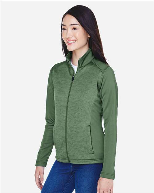 Forest/ Forest Heather Women&#39;s Newbury Colorblock Mélange Fleece Full-Zip Jacket - DG796W