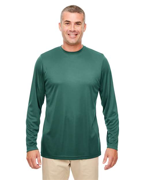Front View of Forest Green Men's Cool & Dry Sport Performance Long Sleeve T-Shirt - 8622
