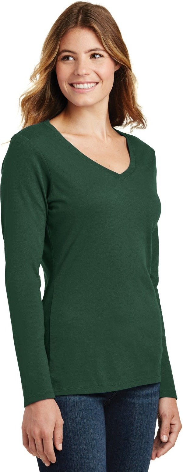 Forest Green Port & Co Women's Long Sleeve Fan Favorite V-Neck Tee. LPC450VLS