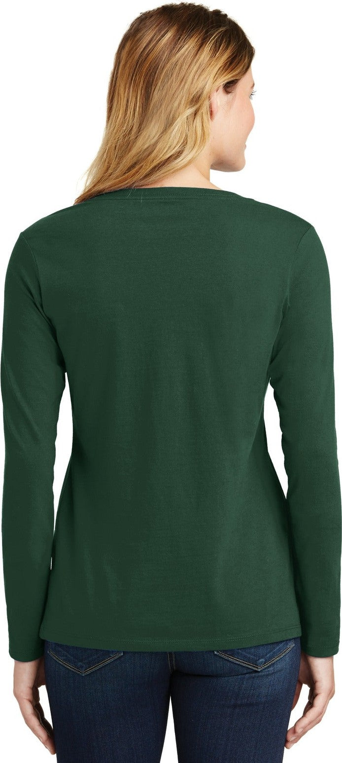 Forest Green Port & Co Women's Long Sleeve Fan Favorite V-Neck Tee. LPC450VLS