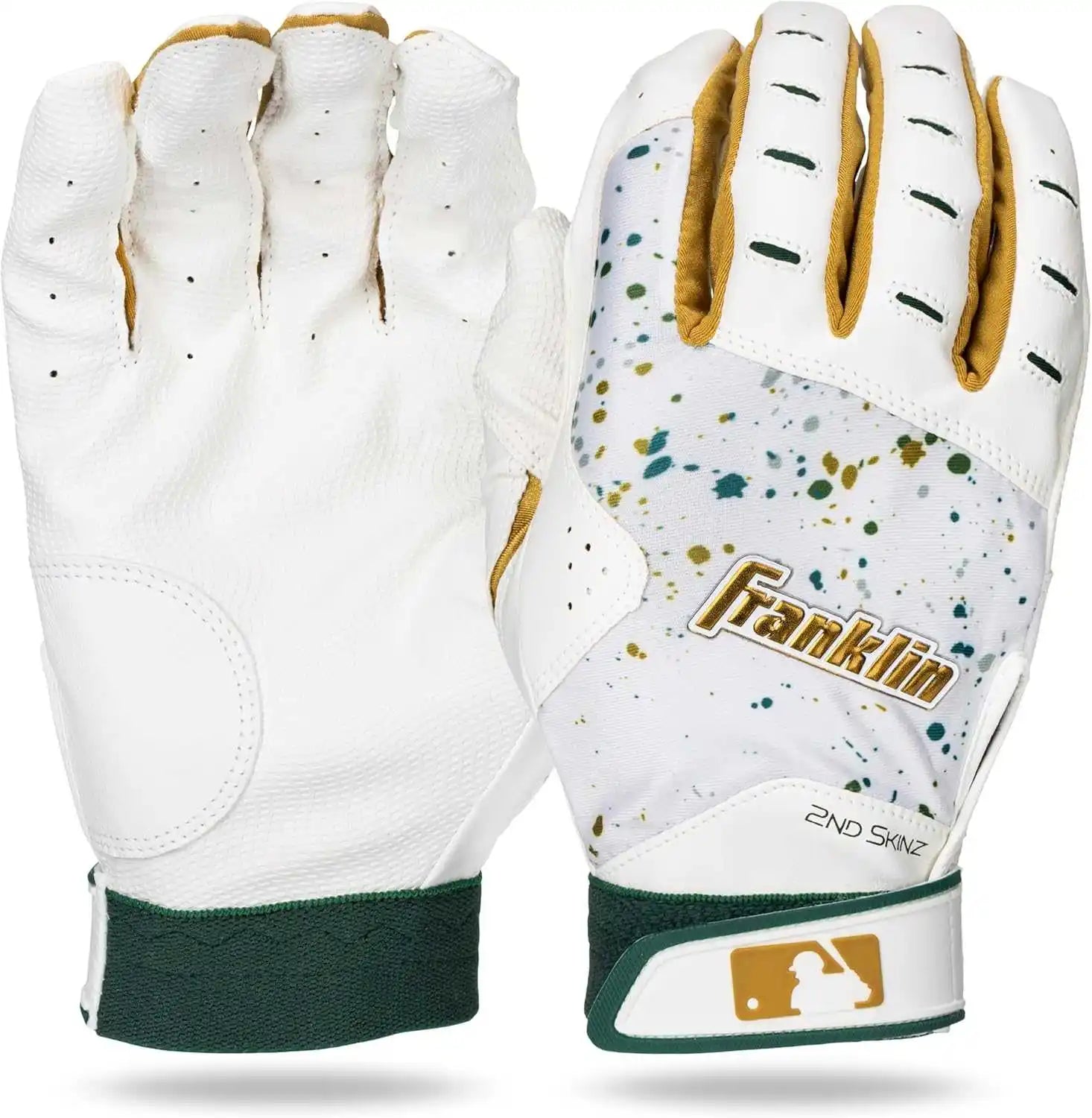 Franklin 2nd-skinz Adult Batting Gloves - White Forest Green