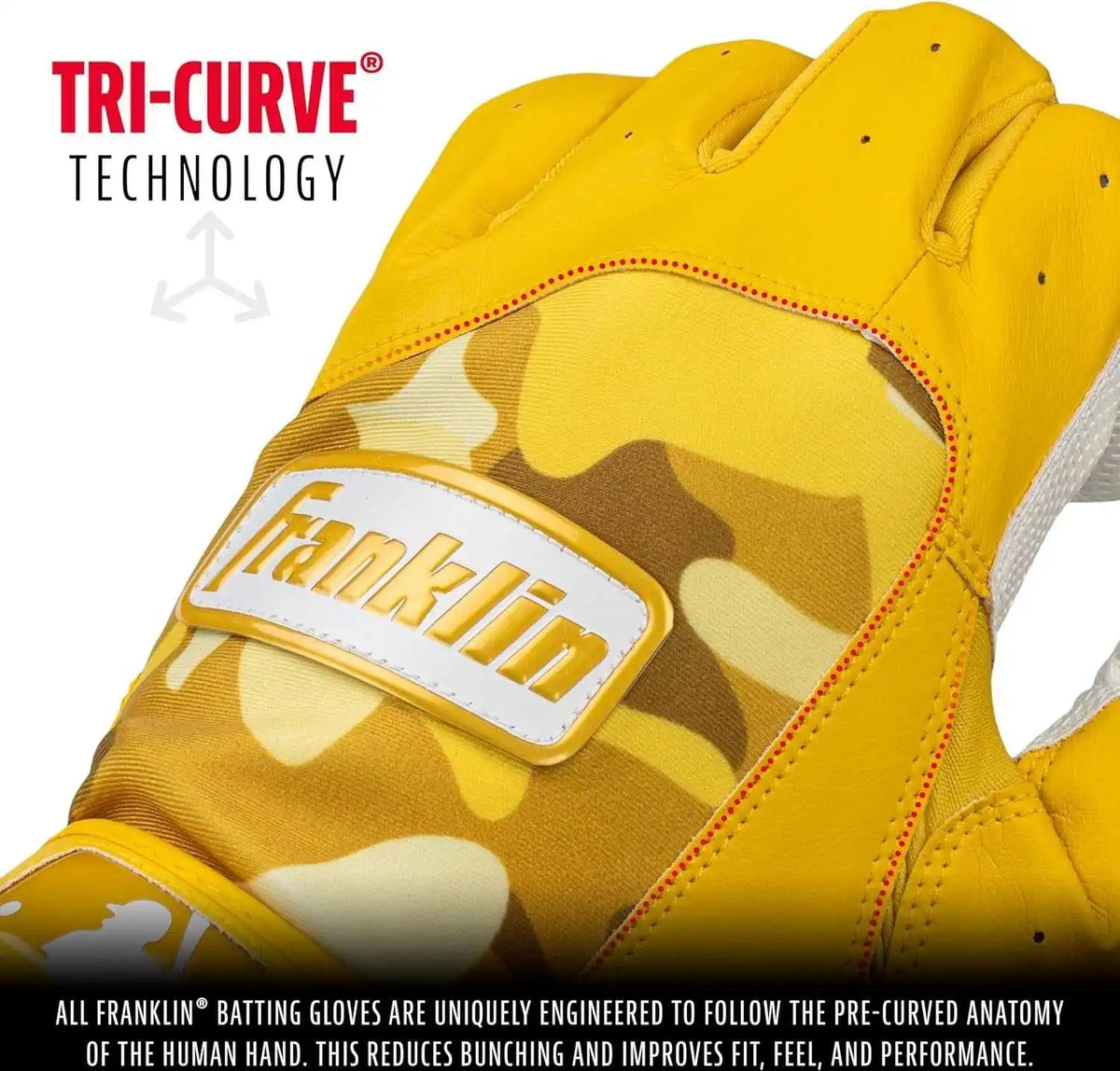 Franklin Digitek Adult Batting Gloves Yellow Camo