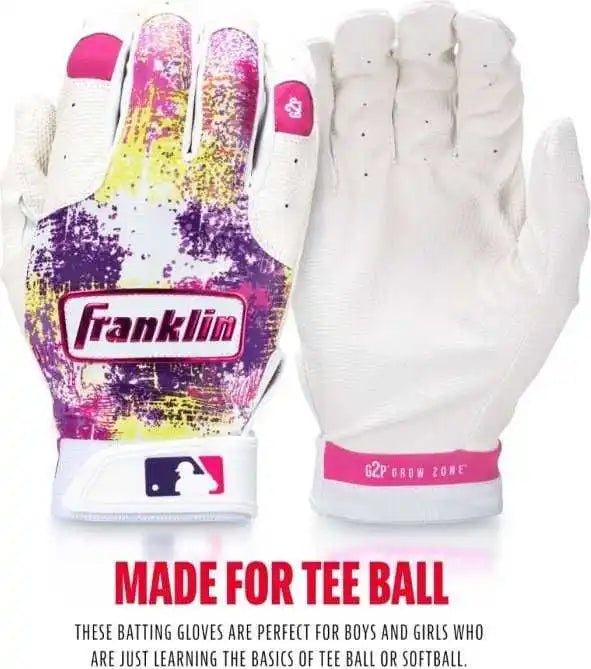 Franklin Mlb Teeball Grow 2 Pro Batting Gloves - White Neon Pink