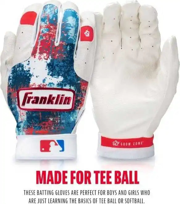 Franklin Mlb Teeball Grow 2 Pro Batting Gloves - White Red Blue